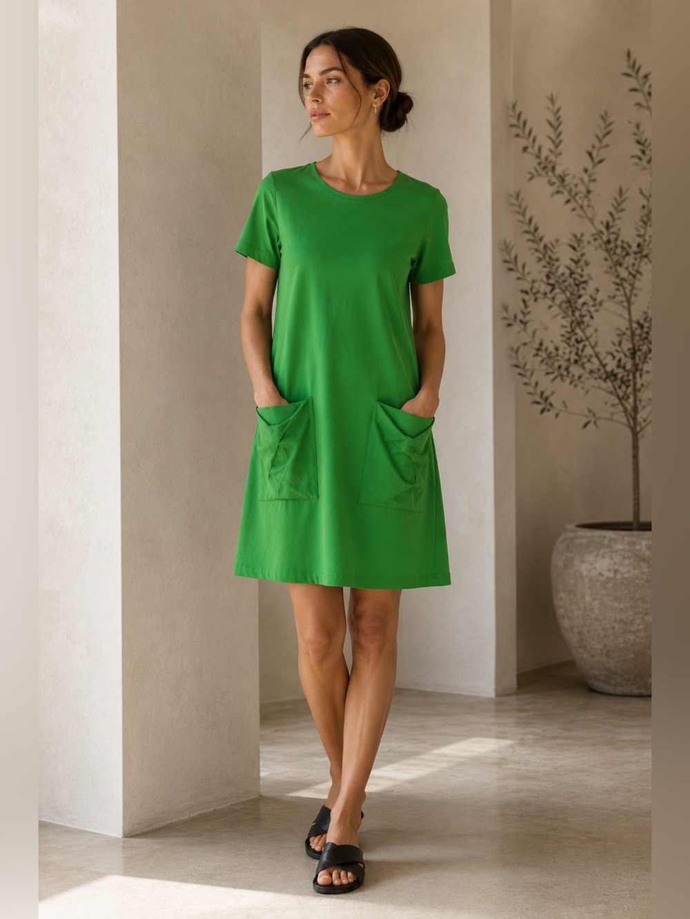 COS Tied Pocket Cotton A Line Dress Green size small